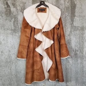 Fabulous Furs Shearling Suede Long Coat L